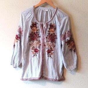 Johnny Was Striped Floral Tunic - Blue and Red